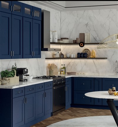 Visi zilie virtuves skapīši